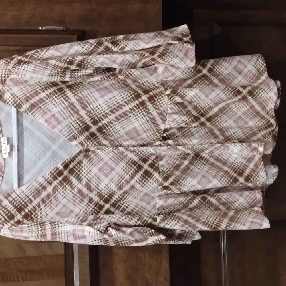 Brown pink and white plaid top